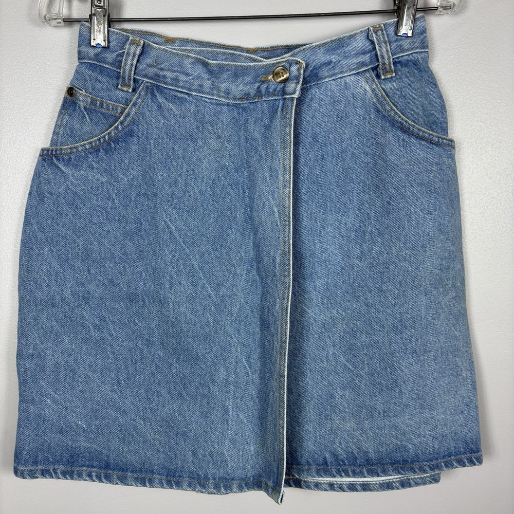 Stuffed Shirt‎ Jeanswear Women's 5/6 Medium Wash Denim Jean Wrap Mini Skirt VTG